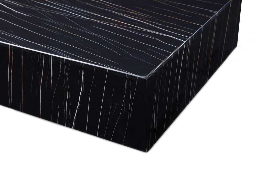 35" Black Genuine Marble And Brass Square Coffee Table - Homeroots - Flyclothing LLC