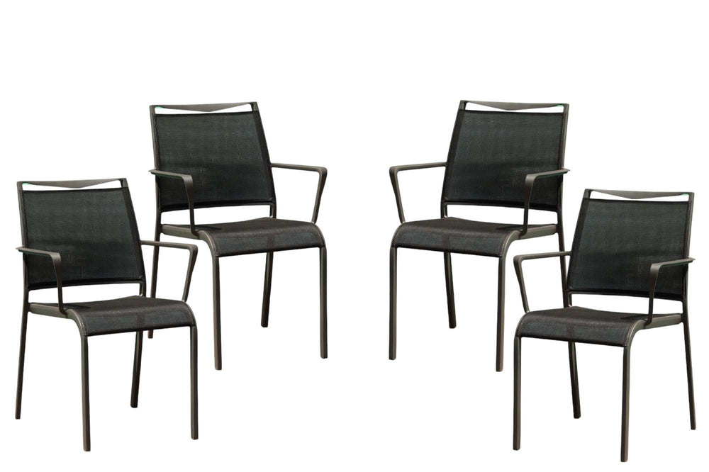 Set Of 4 Gray Stackable Aluminum Sling Arm Chairs - Homeroots - Flyclothing LLC