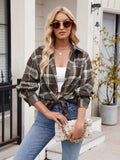 Pocketed Plaid Collared Neck Long Sleeve Shirt - Trendsi - Flyclothing LLC