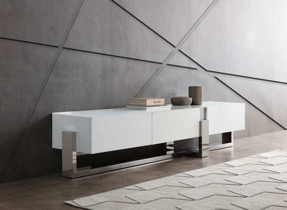 91 X 18 X 19 White Stainless Steel Tv Unit - Homeroots - Flyclothing LLC