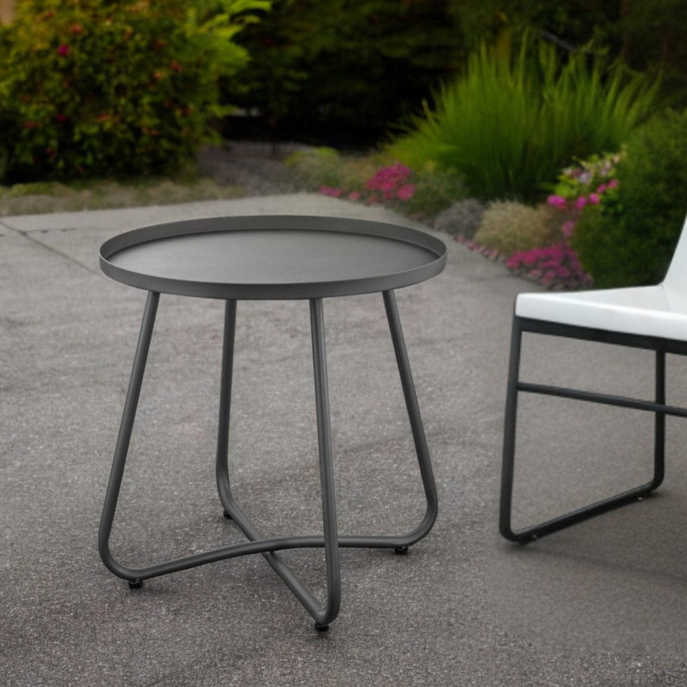 18" Gray Rounded Aluminum Outdoor Side Table - Homeroots - Flyclothing LLC