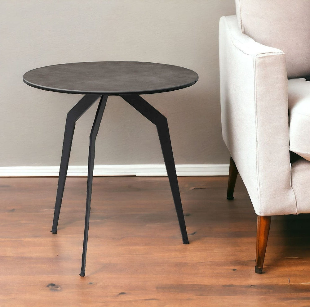20" Black And Gray Ceramic Round End Table - Homeroots