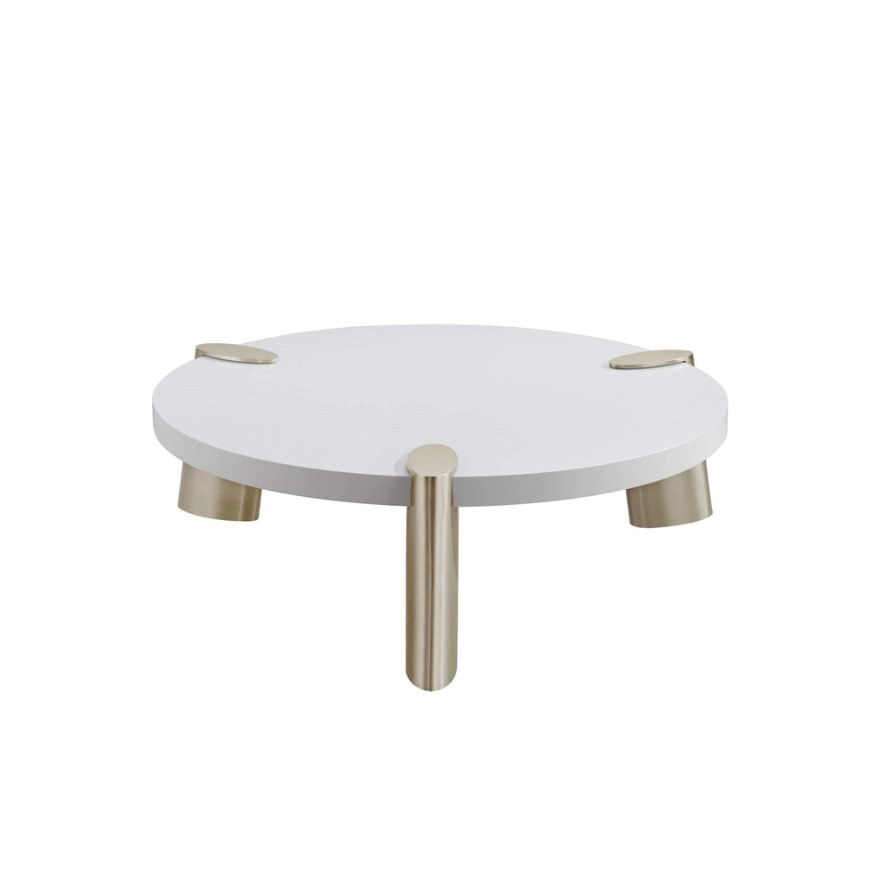 40" White And Gold Stainless Steel Round Coffee Table - Homeroots - Flyclothing LLC