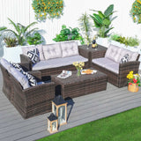 Six Piece Outdoor Brown Metal Sofa Seating Group With Cushions - Homeroots - Flyclothing LLC