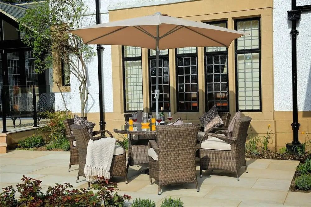 211" X 55" X 32" Brown 7Piece Outdoor Dining Set With Washed Cushion - Homeroots