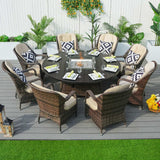 Brown Wicker Round Outdoor Fire Pit Dining Set With 8 Chairs - Homeroots - Flyclothing LLC