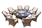 Brown Wicker Round Outdoor Fire Pit Dining Set With 8 Chairs - Homeroots - Flyclothing LLC