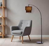71" Black Arched Floor Lamp With Brown Drum Shade - Homeroots - Flyclothing LLC