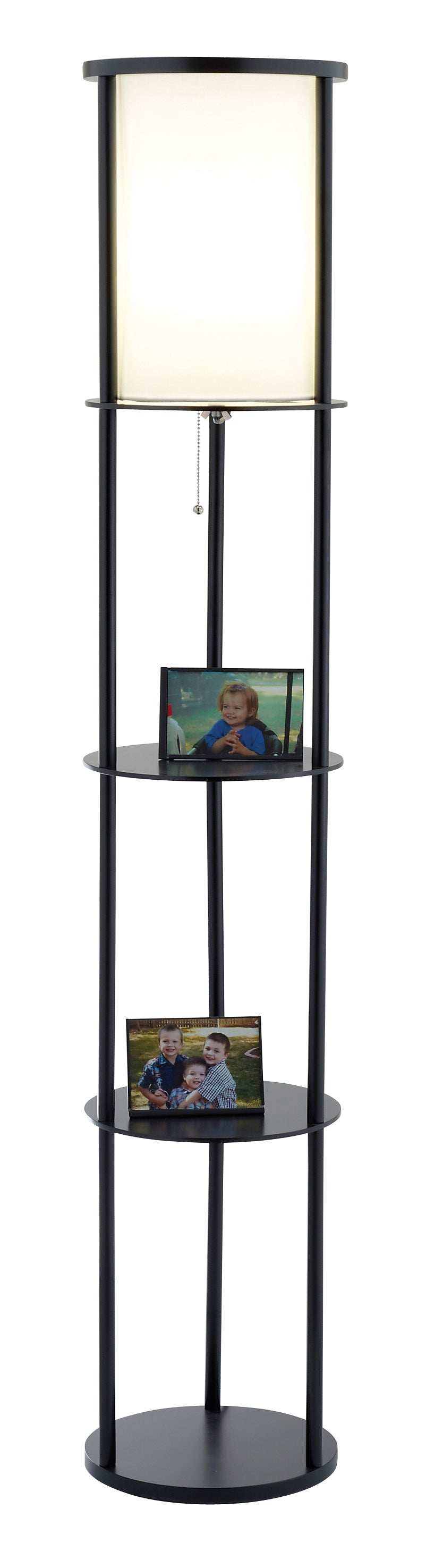 Black Wood Finish Floor Lamp With Circular Storage Shelves - Homeroots - Flyclothing LLC