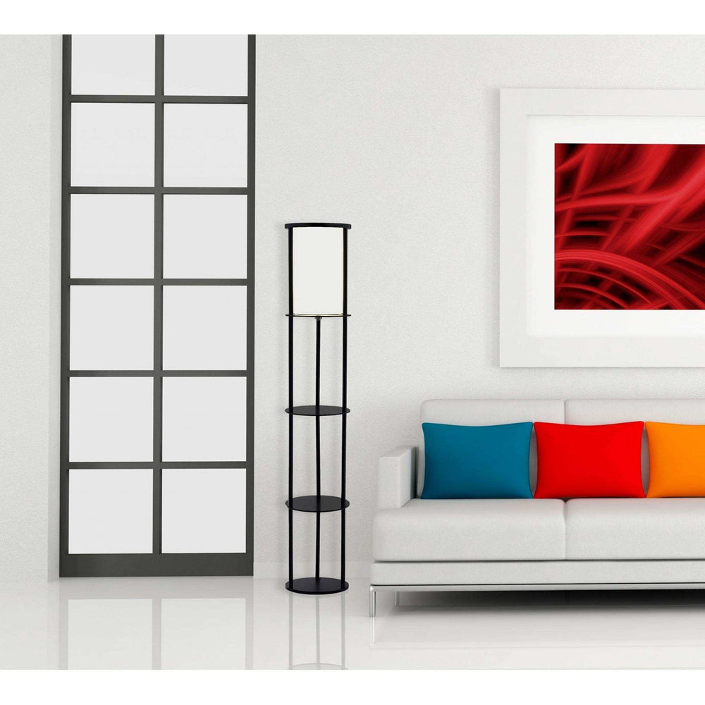 Black Wood Finish Floor Lamp With Circular Storage Shelves - Homeroots - Flyclothing LLC