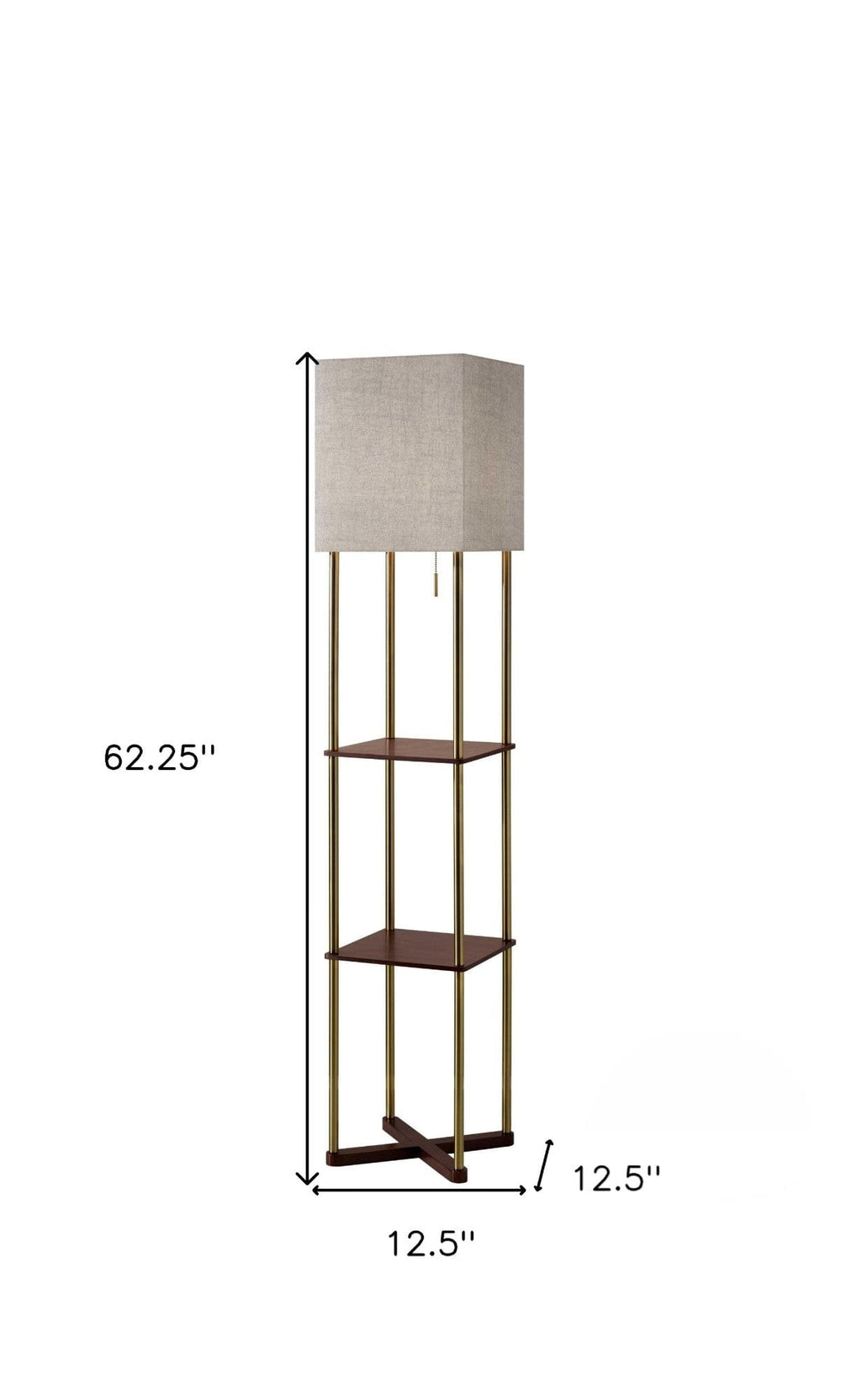 62" Brass Column Floor Lamp With Gray Fabric Square Shade - Homeroots - Flyclothing LLC