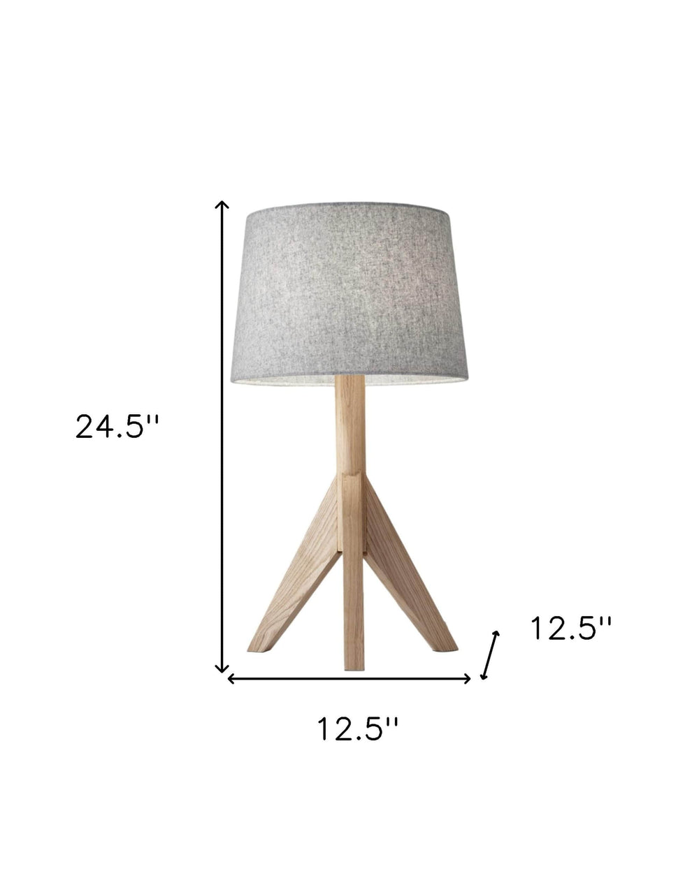 25" Natural Solid Wood Tripod Table Lamp With Gray Empire Shade - Homeroots