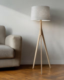 59" Natural Solid Wood Tripod Floor Lamp With Gray Fabric Empire Shade - Homeroots - Flyclothing LLC