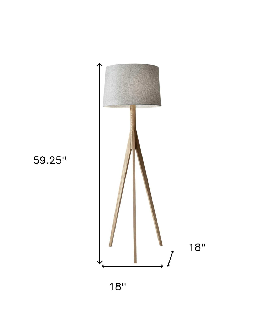 59" Natural Solid Wood Tripod Floor Lamp With Gray Fabric Empire Shade - Homeroots - Flyclothing LLC