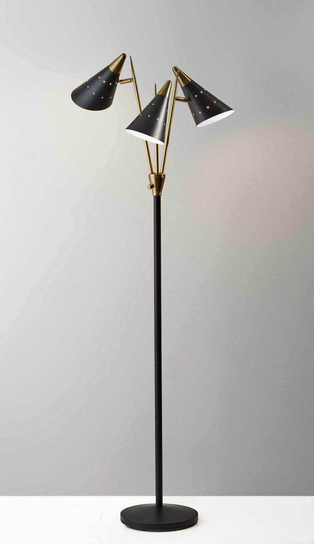 66" Black Three Light Novelty Floor Lamp With Black Cone Shade - Homeroots - Flyclothing LLC