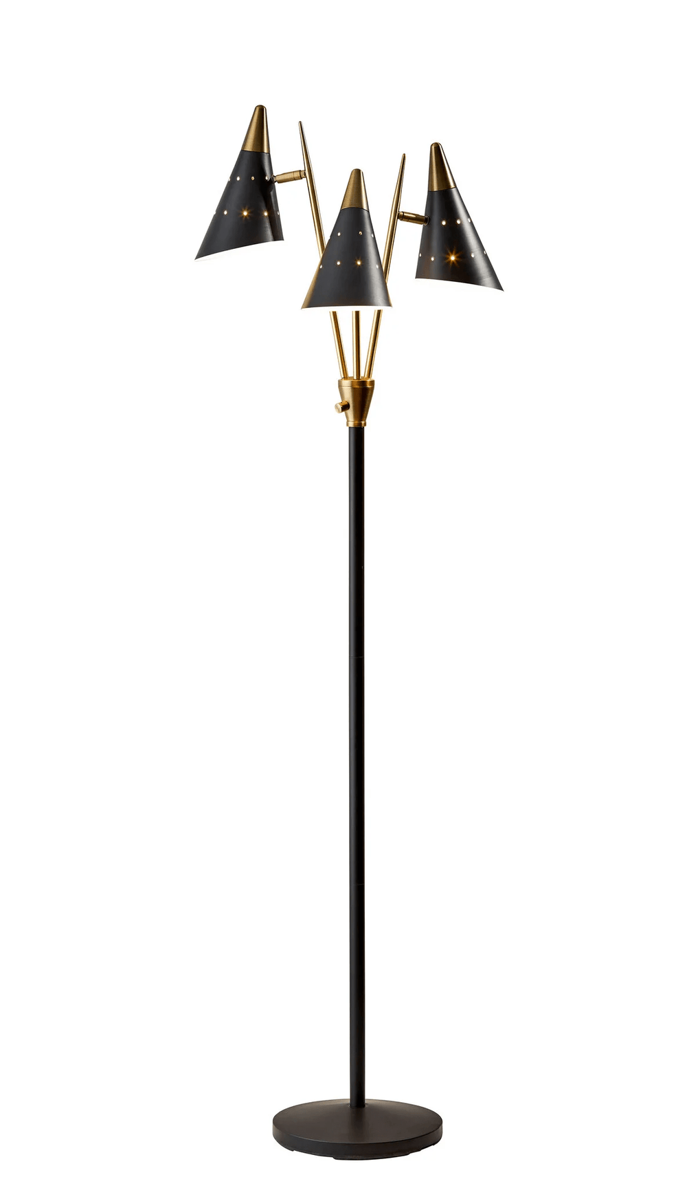 66" Black Three Light Novelty Floor Lamp With Black Cone Shade - Homeroots - Flyclothing LLC