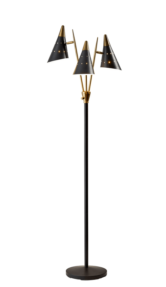 66" Black Three Light Novelty Floor Lamp With Black Cone Shade - Homeroots