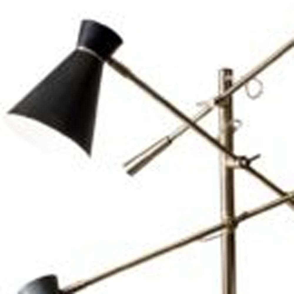 Three Arm Adjustable Floor Lamp In Brass Metal With Grey Black And White Shades - Homeroots - Flyclothing LLC