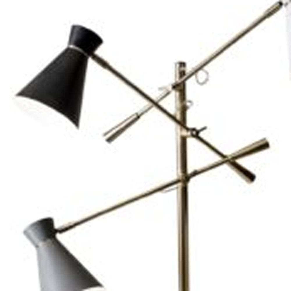 Three Arm Adjustable Floor Lamp In Brass Metal With Grey Black And White Shades - Homeroots - Flyclothing LLC