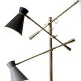 Three Arm Adjustable Floor Lamp In Brass Metal With Grey Black And White Shades - Homeroots - Flyclothing LLC