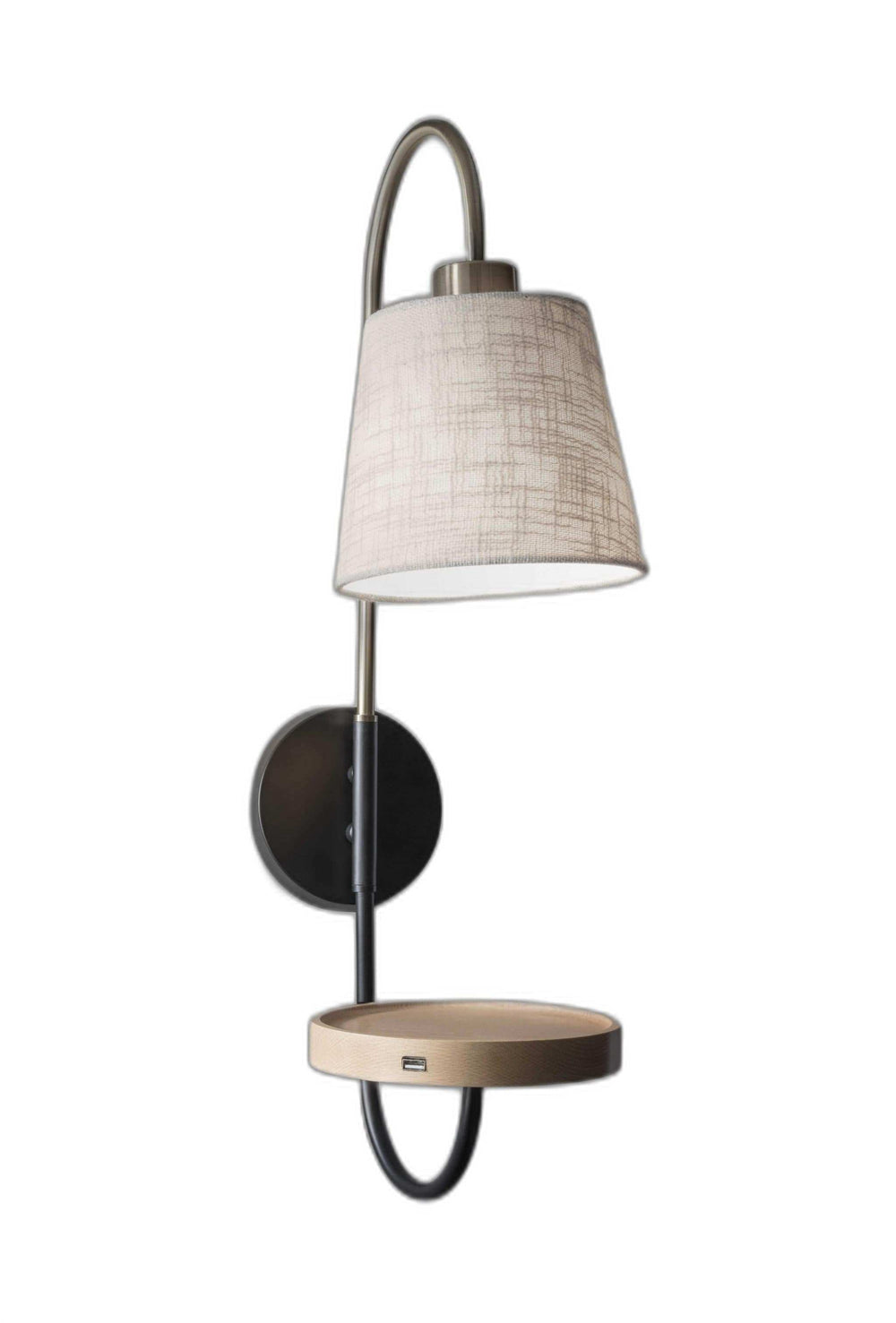 Antique Brass And Black Metal Wall Lamp With Usb Charging Station Wood Shelf - Homeroots - Flyclothing LLC