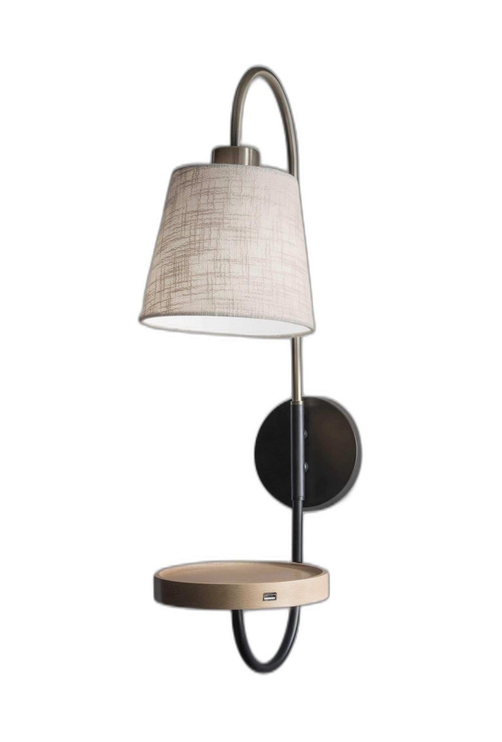 Antique Brass And Black Metal Wall Lamp With Usb Charging Station Wood Shelf - Homeroots - Flyclothing LLC