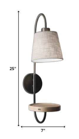 Antique Brass And Black Metal Wall Lamp With Usb Charging Station Wood Shelf - Homeroots - Flyclothing LLC