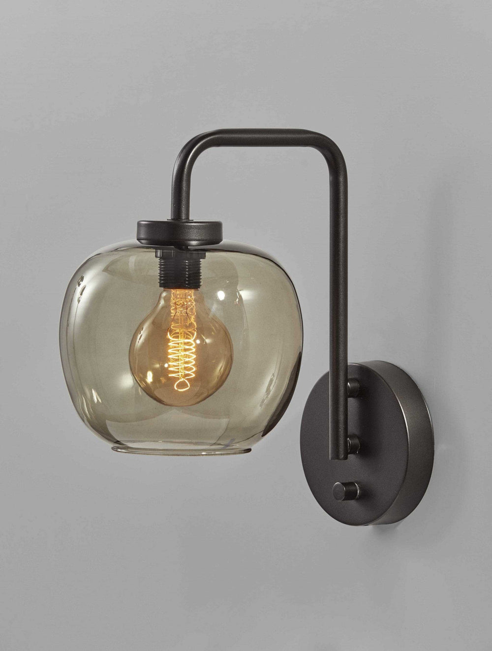 Smoked Glass Globe Shade With Vintage Edison Bulb And Matte Black Metal Wall Lamp - Homeroots - Flyclothing LLC