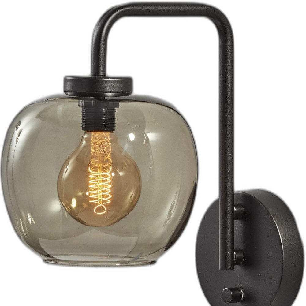 Smoked Glass Globe Shade With Vintage Edison Bulb And Matte Black Metal Wall Lamp - Homeroots - Flyclothing LLC