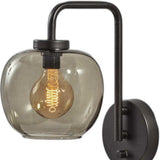 Smoked Glass Globe Shade With Vintage Edison Bulb And Matte Black Metal Wall Lamp - Homeroots - Flyclothing LLC
