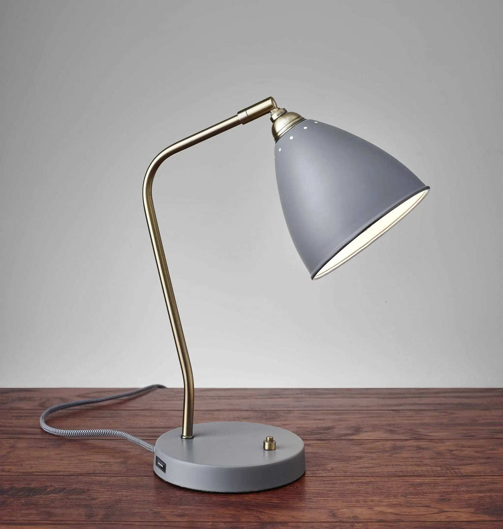 Grey Metal And Antique Brass Adjustable Usb Port Desk Lamp - Homeroots - Flyclothing LLC