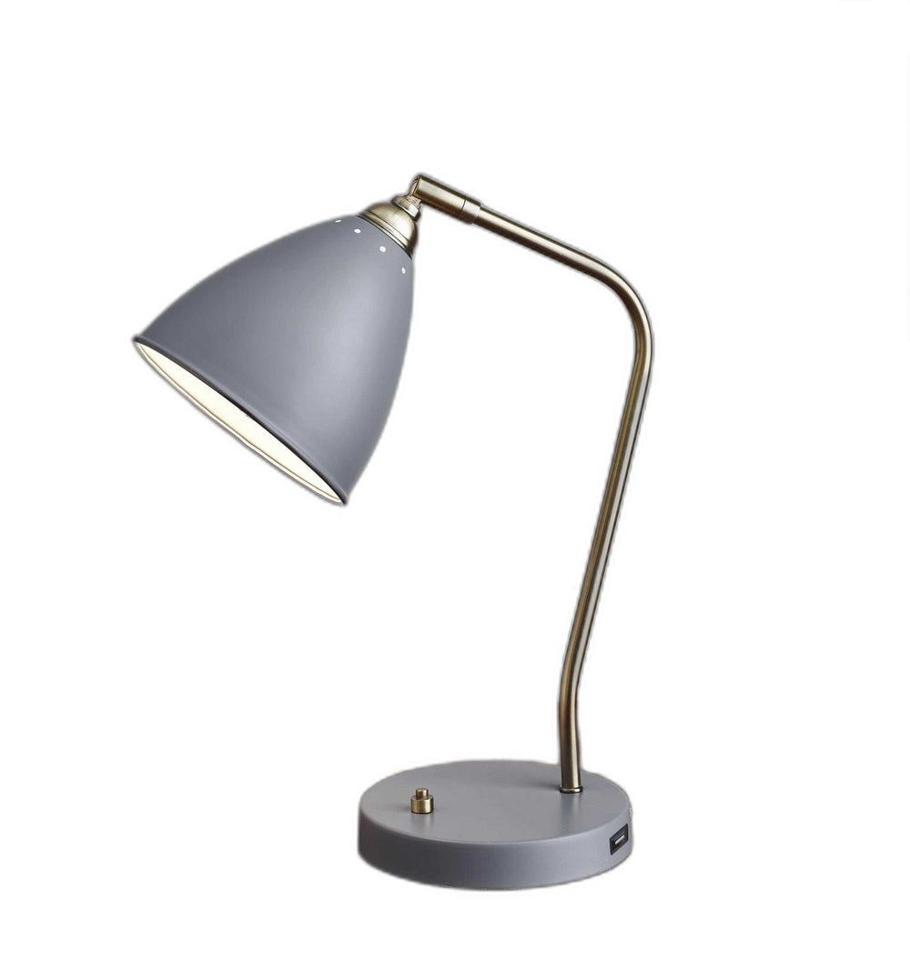 Grey Metal And Antique Brass Adjustable Usb Port Desk Lamp - Homeroots - Flyclothing LLC