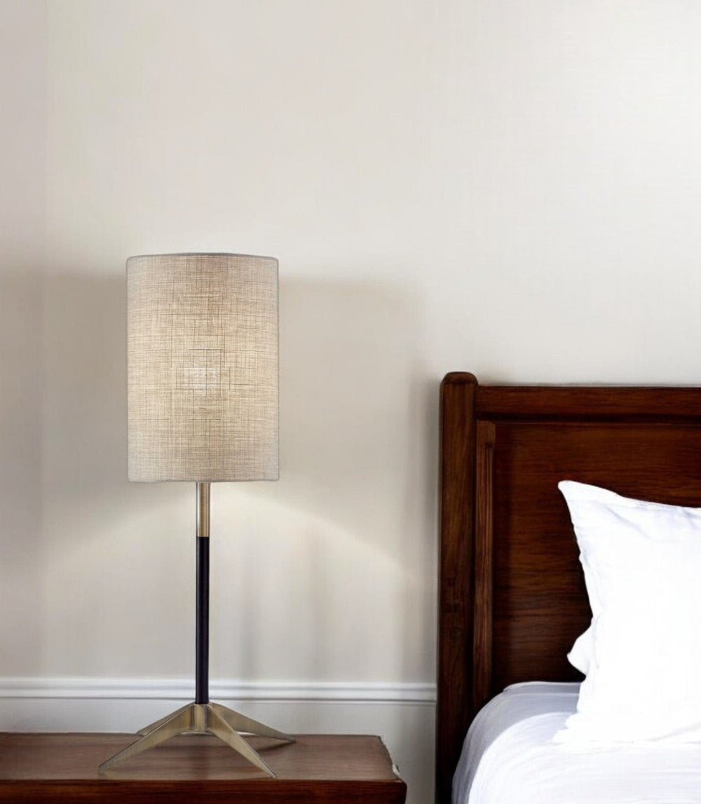 27" Antiqued Brass Metal Table Lamp With Brown Drum Shade - Homeroots