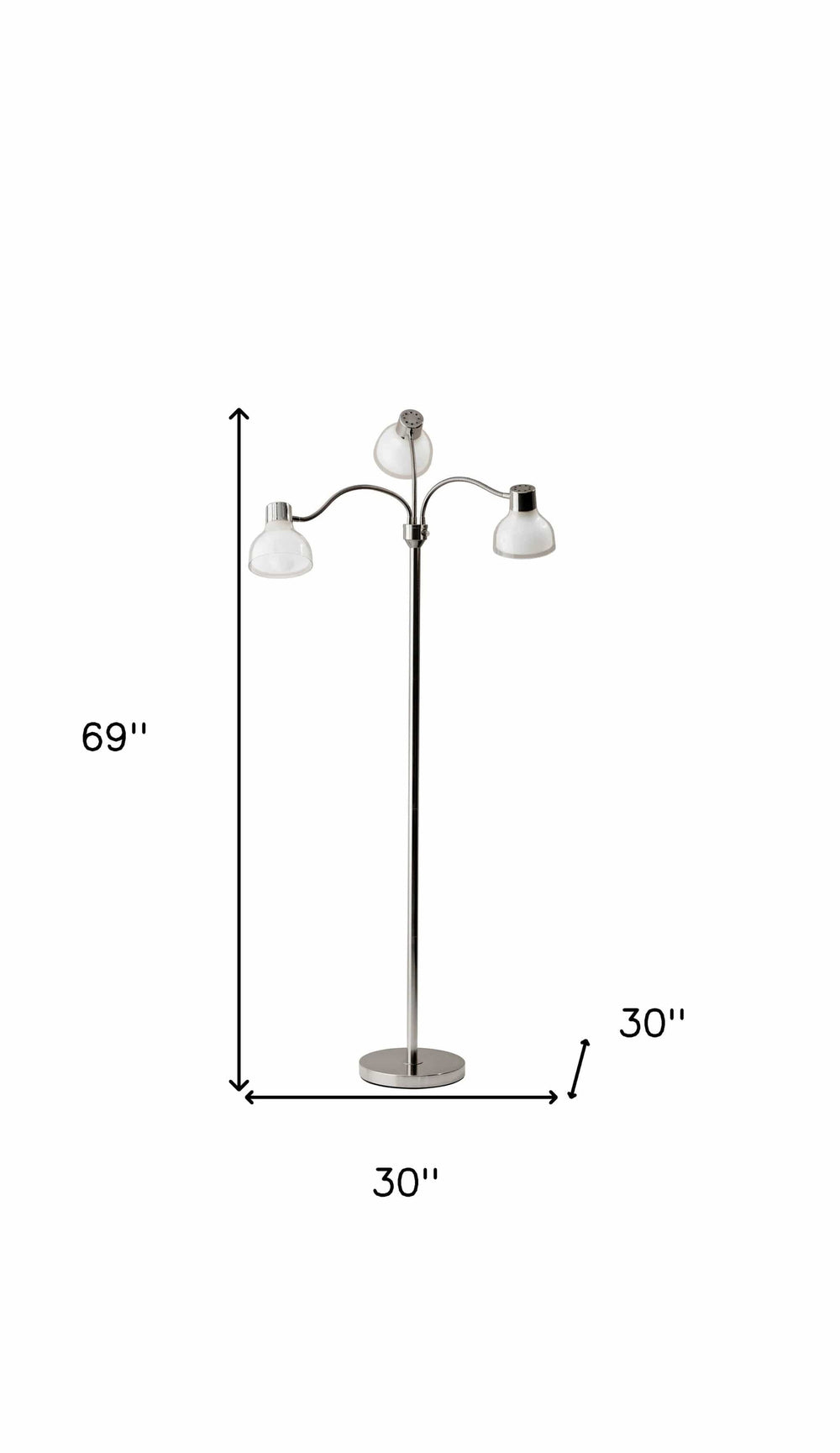 69" Nickel Three Light Tree Floor Lamp with White Bowl Shade - Homeroots