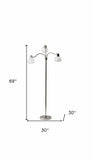 69" Nickel Three Light Tree Floor Lamp with White Bowl Shade - Homeroots