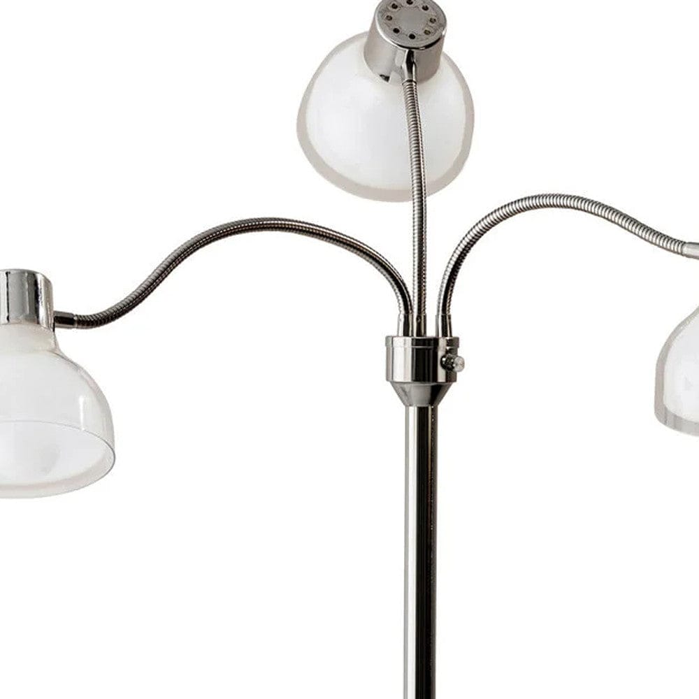 69" Nickel Three Light Tree Floor Lamp with White Bowl Shade - Homeroots