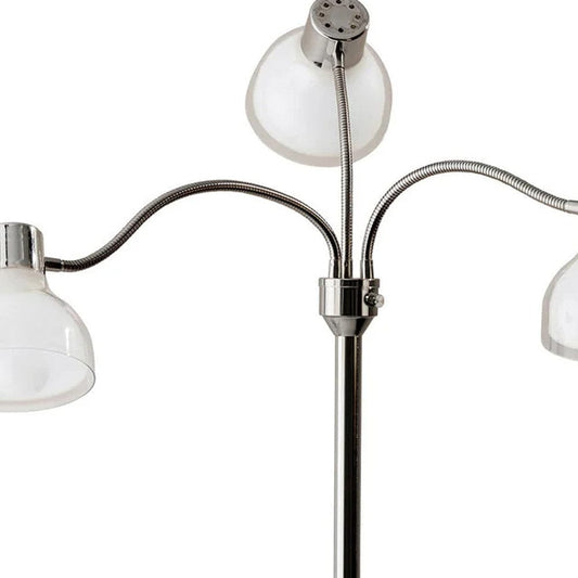 69" Nickel Three Light Tree Floor Lamp with White Bowl Shade - Homeroots