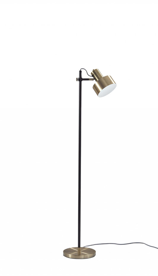 Retro Floor Lamp with Matte Black Pole and Adjustable Jumbo Antique Brass Metal Shade - Homeroots - Flyclothing LLC