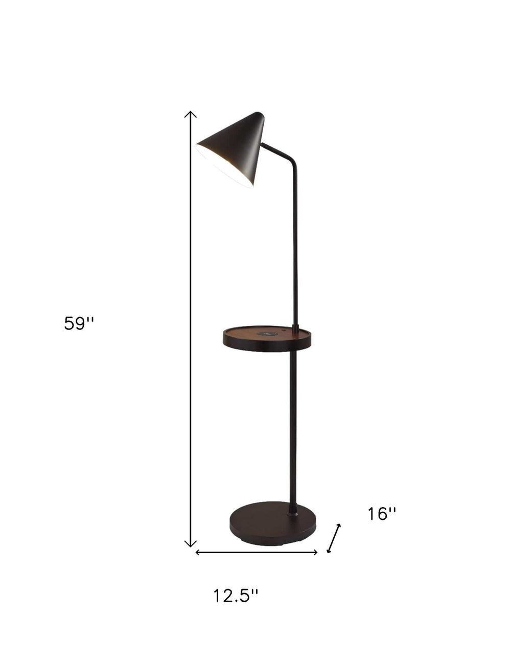 59" Matte Tray Table Floor Lamp With Black Metal Cone Shade - Homeroots - Flyclothing LLC