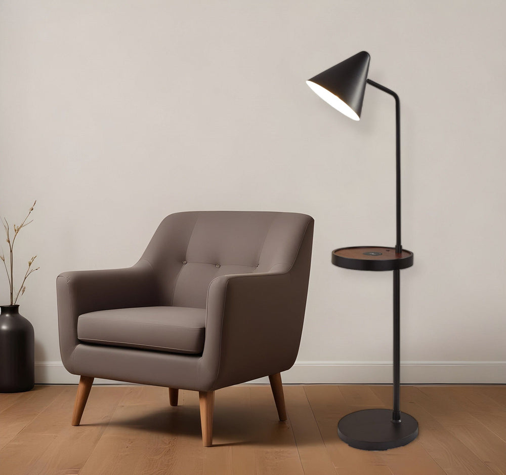 59" Matte Tray Table Floor Lamp With Black Metal Cone Shade - Homeroots - Flyclothing LLC