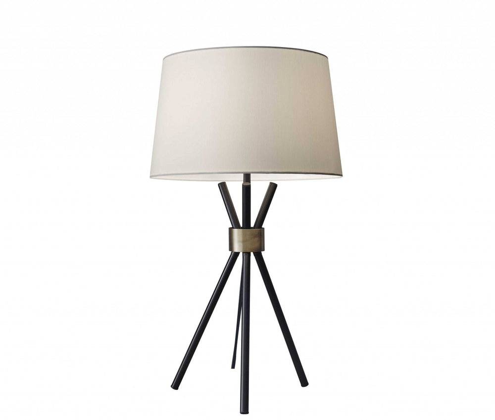 Black Metal Tripod Leg With Antique Brass Accent Table Lamp - Homeroots - Flyclothing LLC