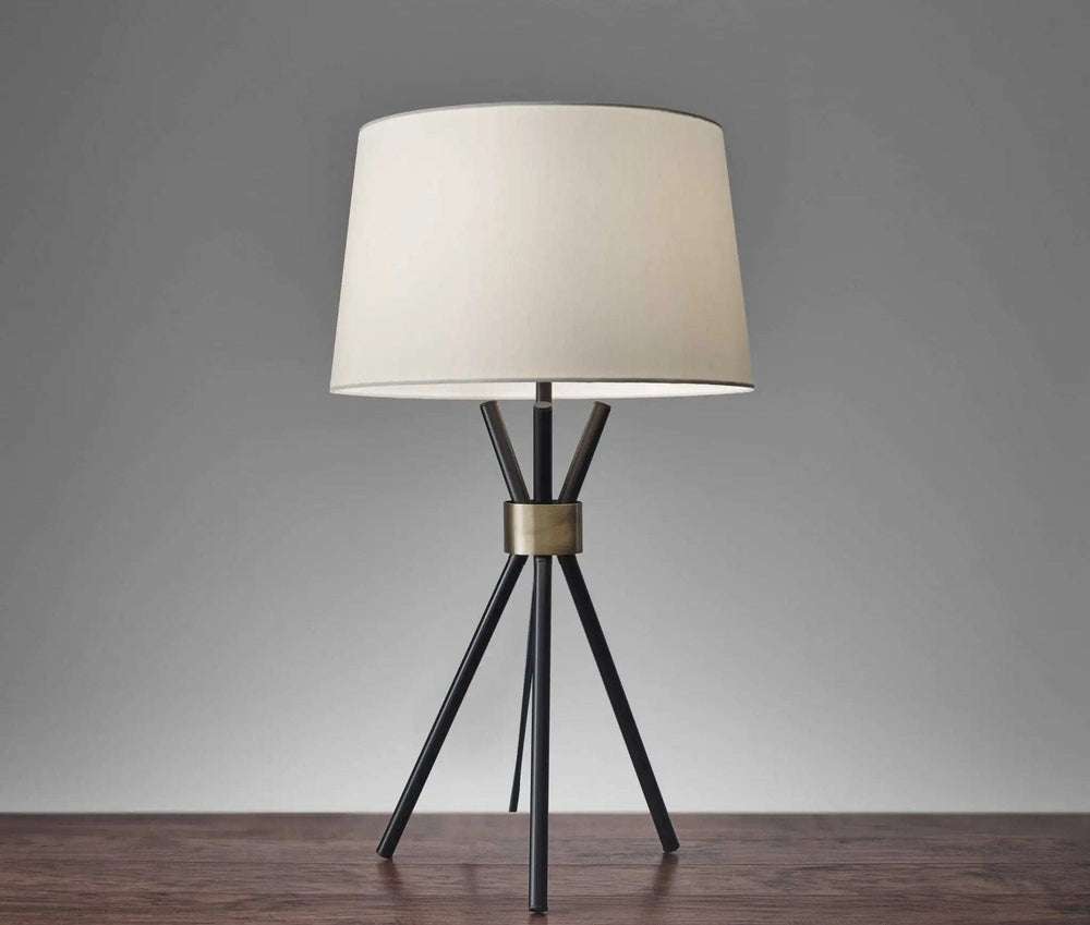 Black Metal Tripod Leg With Antique Brass Accent Table Lamp - Homeroots - Flyclothing LLC