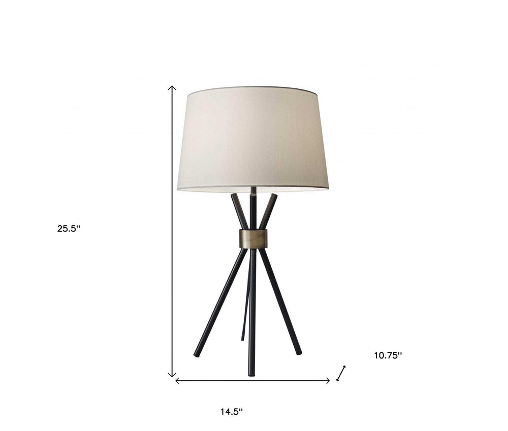 Black Metal Tripod Leg With Antique Brass Accent Table Lamp - Homeroots - Flyclothing LLC
