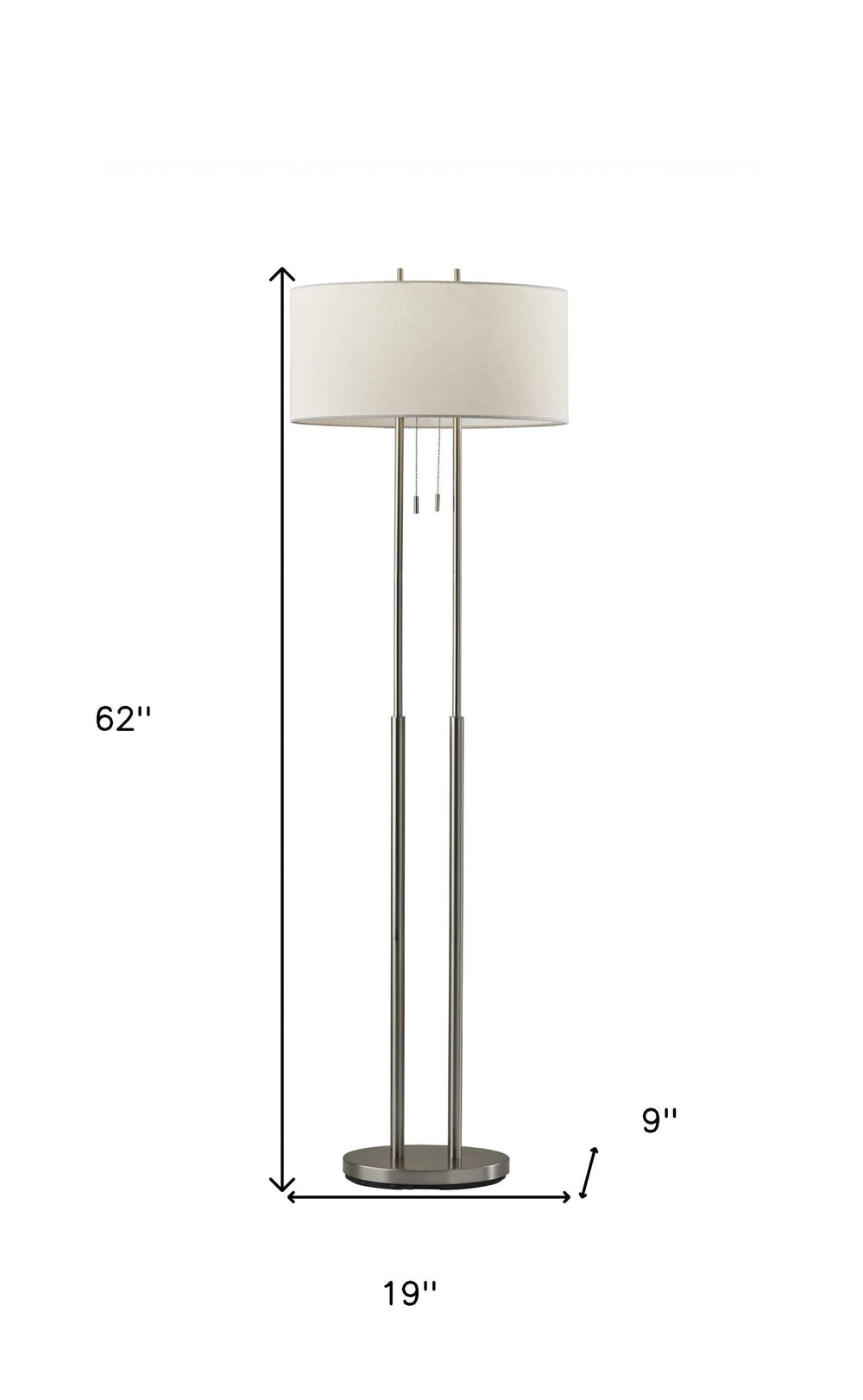 62" Brushed Task Floor Lamp With White Fabric Drum Shade - Homeroots - Flyclothing LLC
