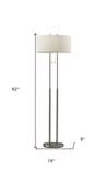 62" Brushed Task Floor Lamp With White Fabric Drum Shade - Homeroots - Flyclothing LLC