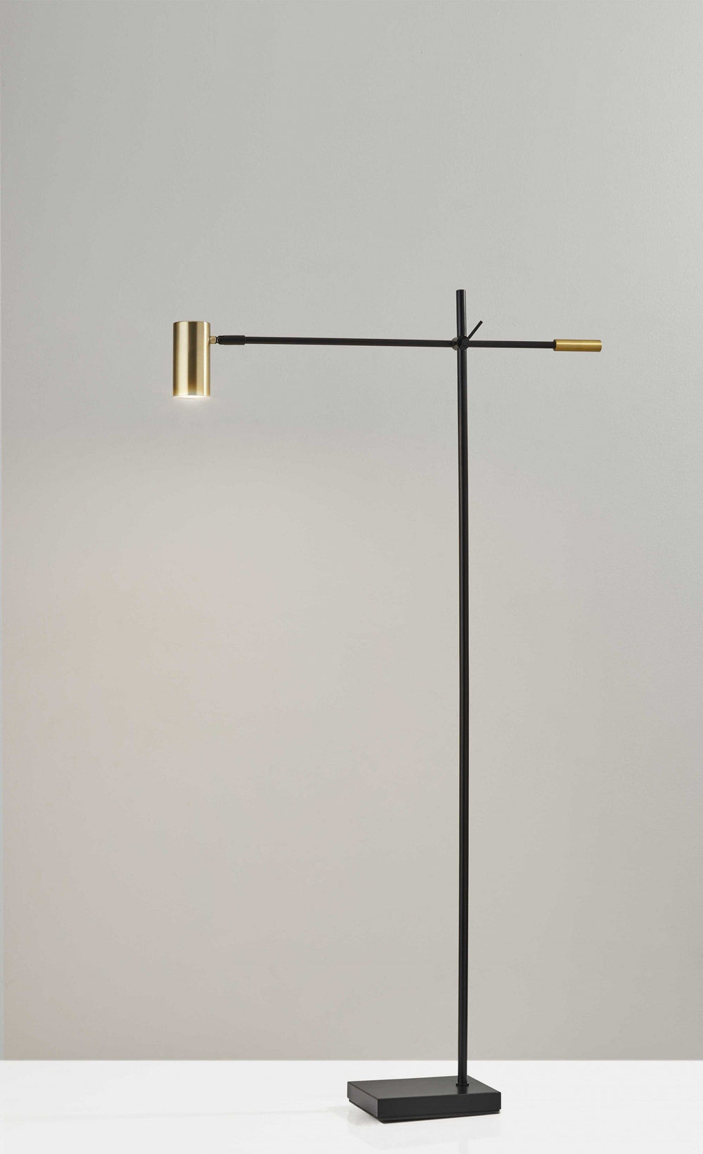 63" Black Adjustable LED Task Floor Lamp With Antiqued Brass Cylinder Shade - Homeroots - Flyclothing LLC