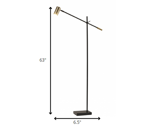63" Black Adjustable LED Task Floor Lamp With Antiqued Brass Cylinder Shade - Homeroots - Flyclothing LLC