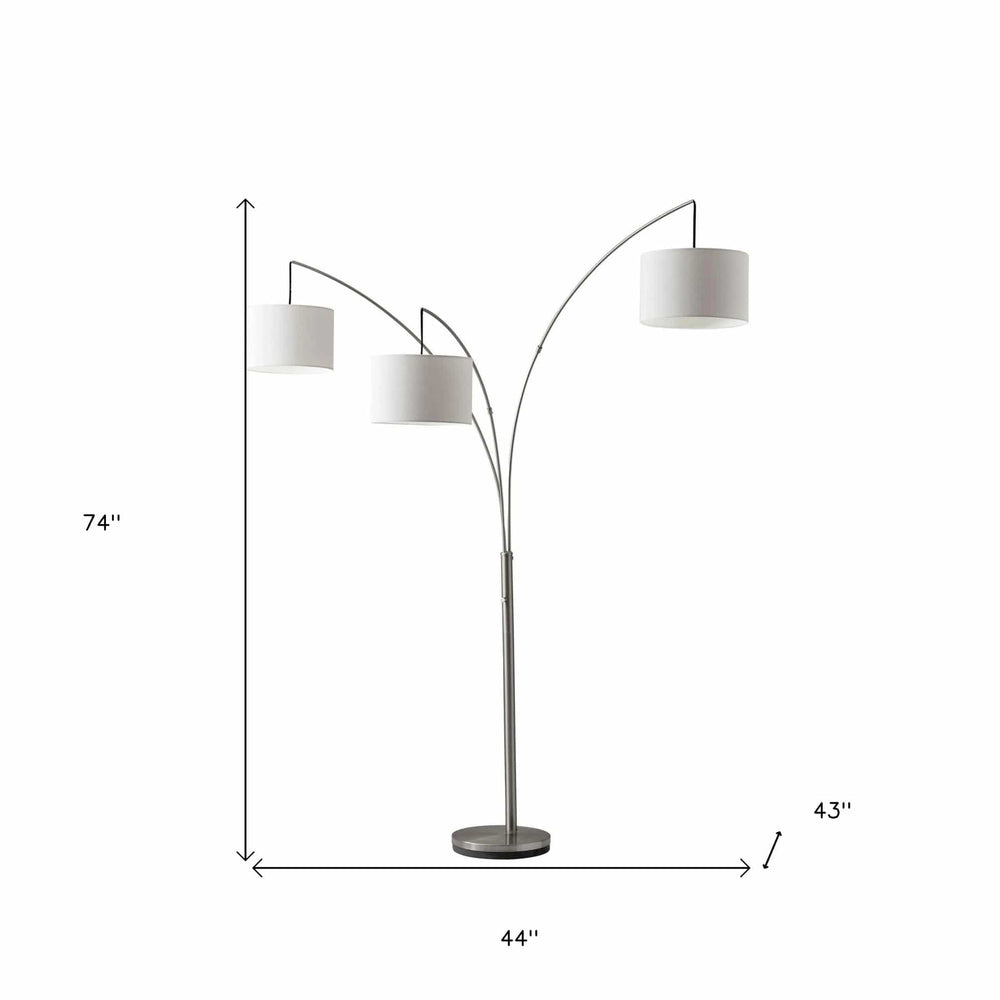74" Steel Three Light Tree Floor Lamp With White Solid Color Drum Shade - Homeroots - Flyclothing LLC