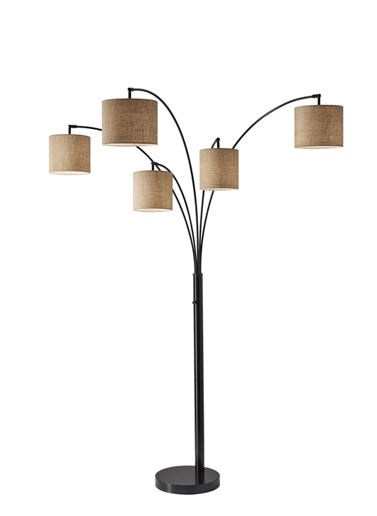 82" Black Five Light Tree Floor Lamp With Beige Solid Color Drum Shade - Homeroots