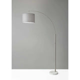 Reading Nook Floor Lamp Brushed Steel Arc Arm Adjustable Grey Fabric Shade - Homeroots - Flyclothing LLC